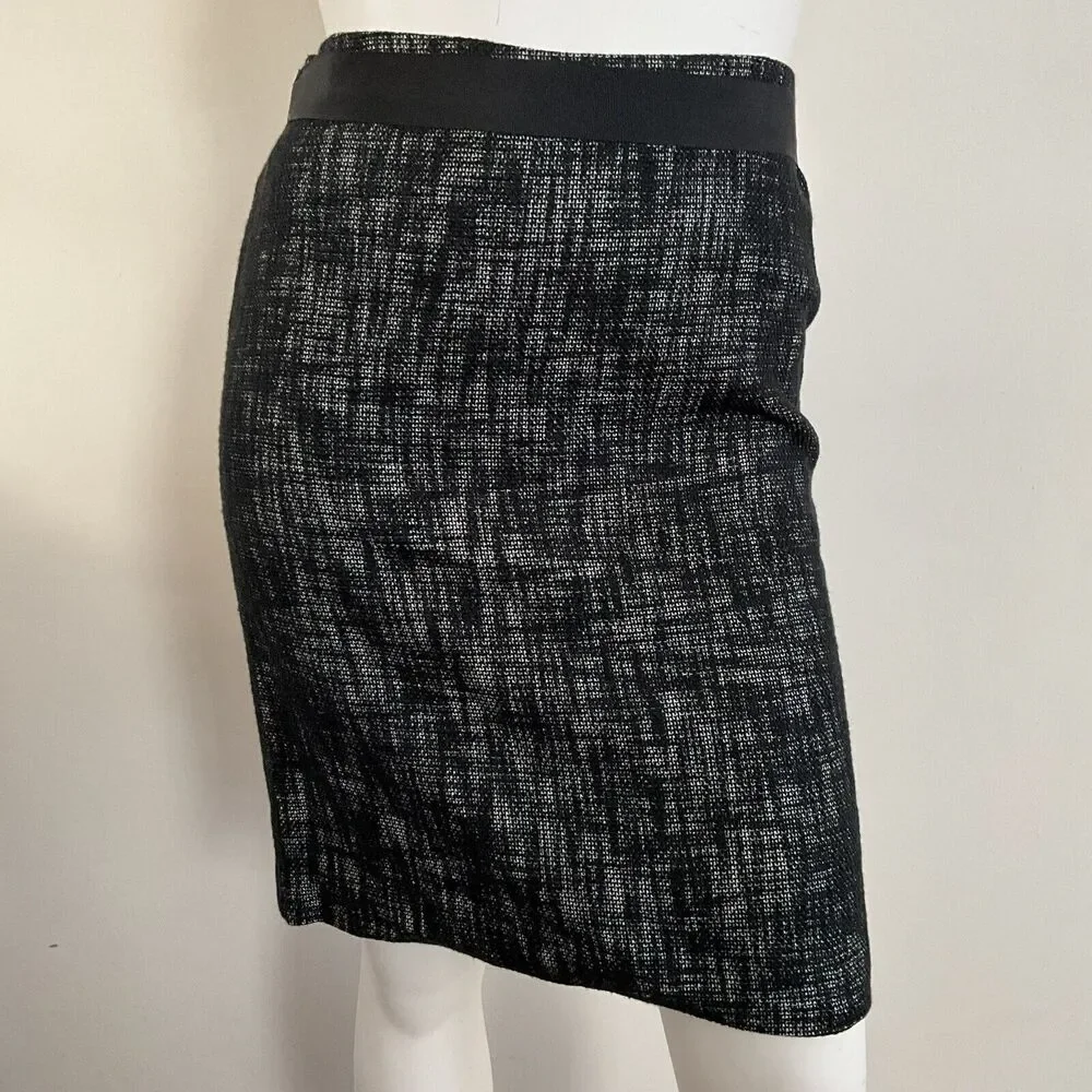 Tweed Linen Blend Talbots Skirt Black Belted Carer Workwear 12